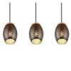 Lampadario per isola cucina nero e legno 3 luci