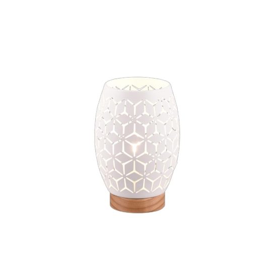 Abat-jour da comodino metallo bianco decorato e legno