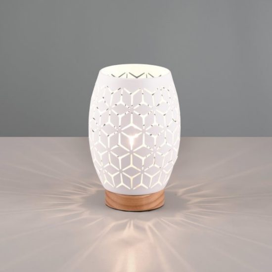 Abat-jour da comodino metallo bianco decorato e legno
