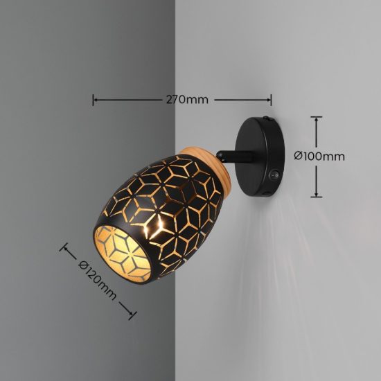 Applique per comodino camera da letto metallo decorato nero e legno