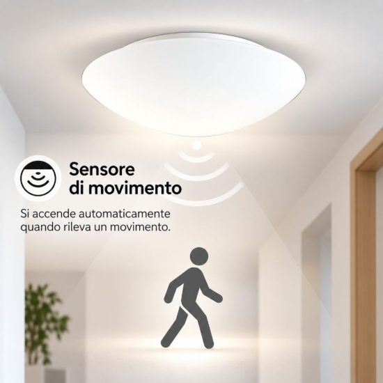 Fabas  plafoniera pandora tonda vetro bianco con sensore di movimento