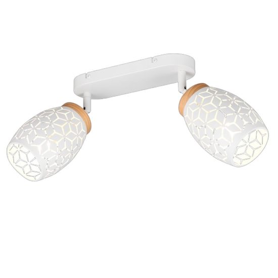 Plafoniera da soffitto bianco satinato legno due luci orientabili