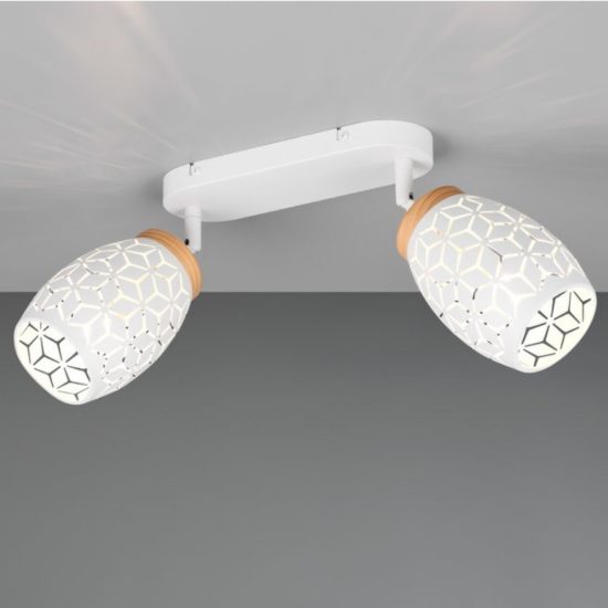 Plafoniera da soffitto bianco satinato legno due luci orientabili
