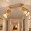 Plafoniera con 2 faretti spot da soffitto caffè  legno
