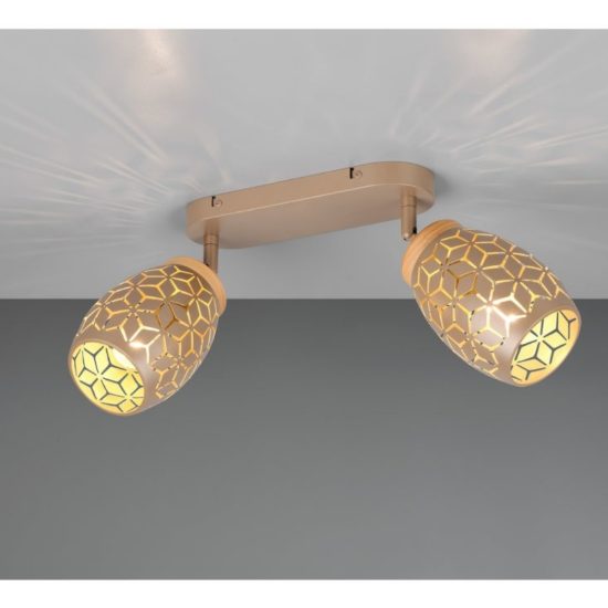 Plafoniera con 2 faretti spot da soffitto caffè  legno