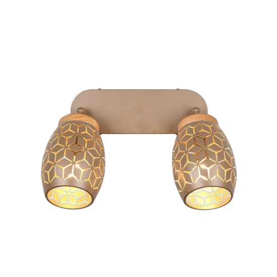 Plafoniera con 2 faretti spot da soffitto caffè  legno