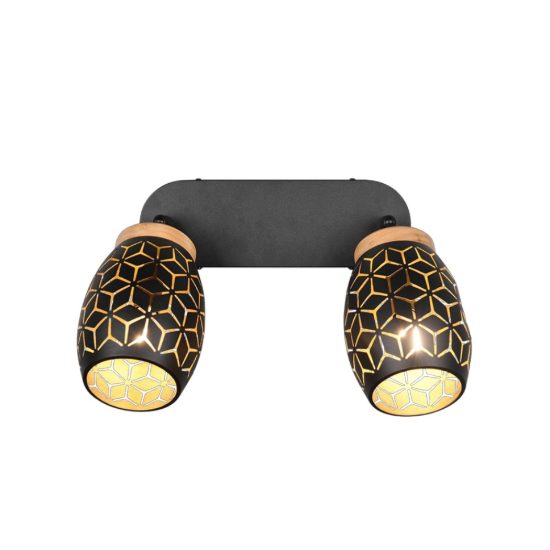 Applique da parete nero legno 2 luci