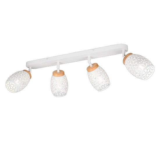 Plafoniera con faretti binario bianco satinato legno 4 spot orientabili