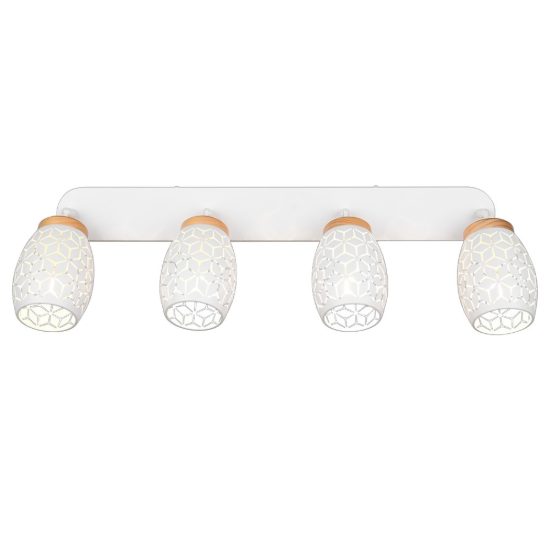 Plafoniera con faretti binario bianco satinato legno 4 spot orientabili