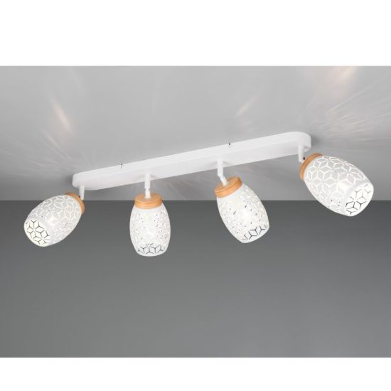 Plafoniera con faretti binario bianco satinato legno 4 spot orientabili