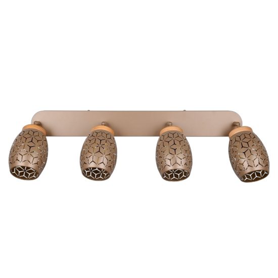 Plafoniera moderna 4 spot caffè legno 74cm