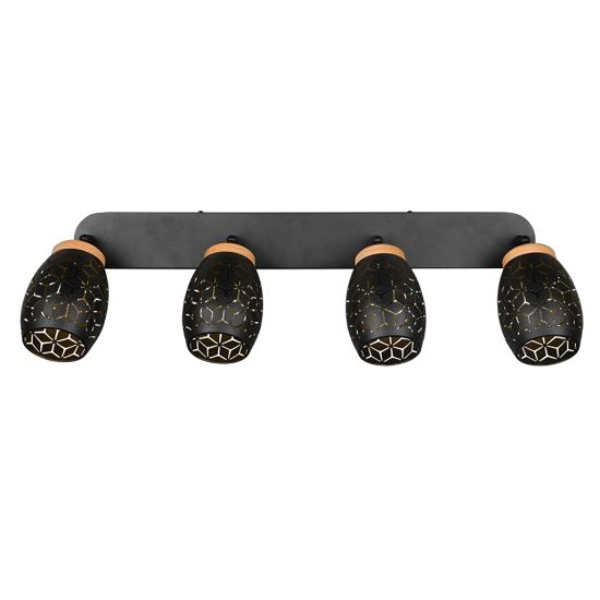 Plafoniera per soggiorno nero legno 4 luci orientabili