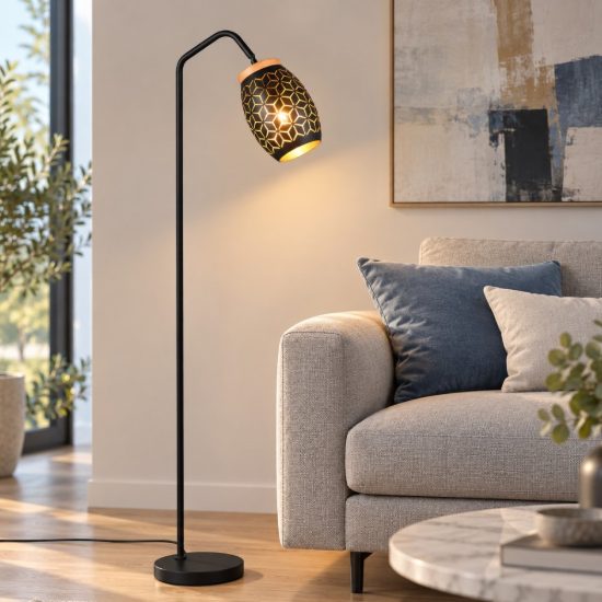 Lampada da terra piantana per soggiorno metallo decorato e legno