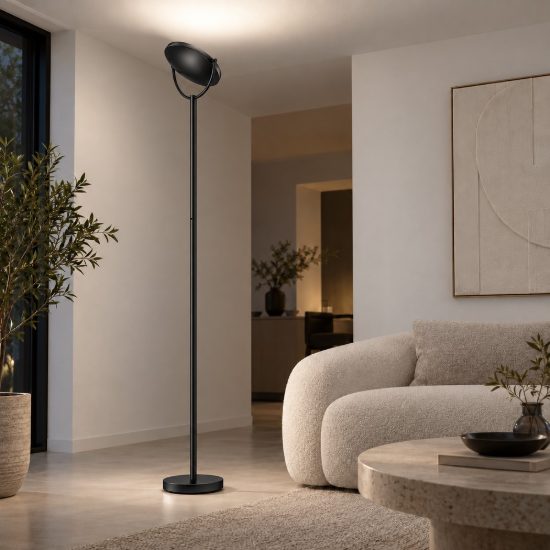 Piantana moderna per soggiorno nera da pavimento led 30w 3000k dimmerabile