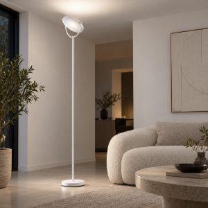 Piantana lampada da terra led 30w 3000k dimmerabile moderna bianca orientabile