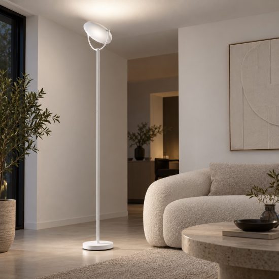 Piantana lampada da terra led 30w 3000k dimmerabile moderna bianca orientabile