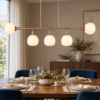 Maytoni erich lampadario per tavolo da pranzo lineare oro vetro 5 luci