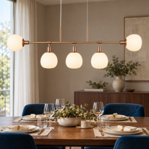 Maytoni erich lampadario per tavolo da pranzo lineare oro vetro 5 luci