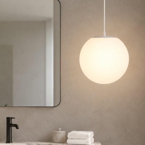 Maytoni erda lampadario a sospensione per bagno ip54 sferico bianco