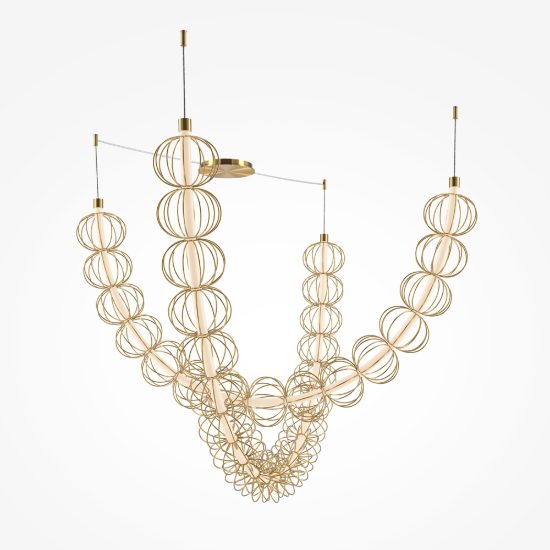 Maytoni golden cage lampadario per salotto contemporaneo sferico oro led 107w 3000k