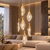 Lampadario a sospensione gocce di cristallo oro led 24w 3000k dimmerabile per soggiorno elegante