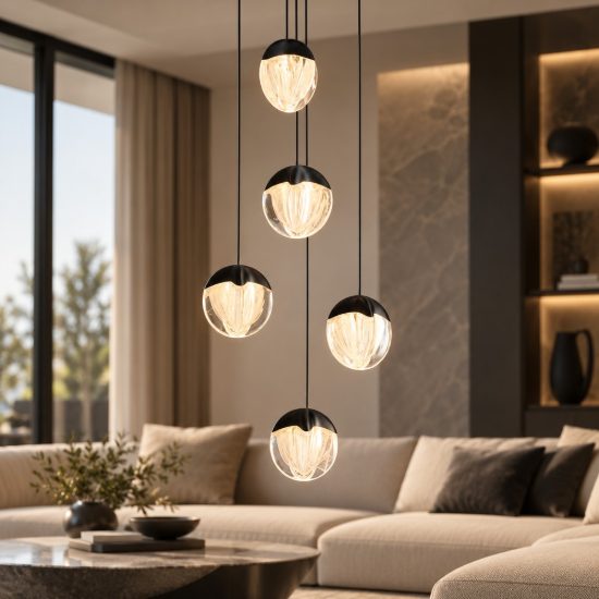 Lampadario per soggiorno moderno nero vetro a sospensione led 25w 3000k dimmerabile