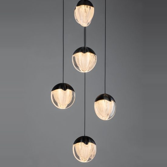 Lampadario per soggiorno moderno nero vetro a sospensione led 25w 3000k dimmerabile