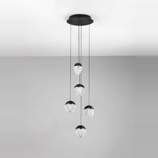 Lampadario per soggiorno moderno nero vetro a sospensione led 25w 3000k dimmerabile