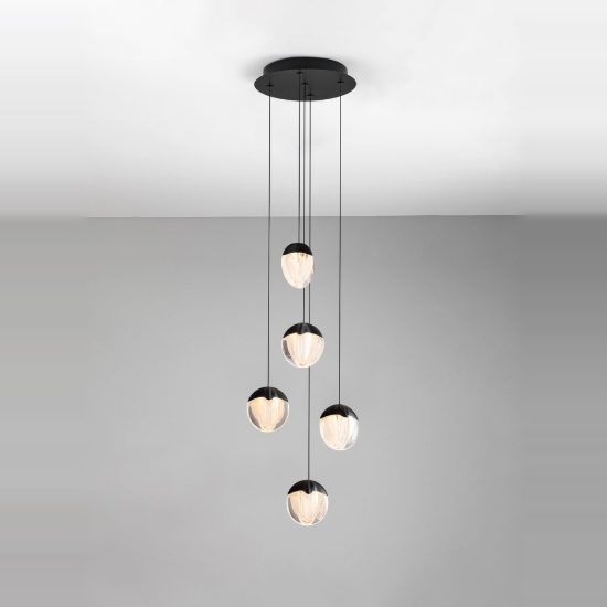 Lampadario per soggiorno moderno nero vetro a sospensione led 25w 3000k dimmerabile