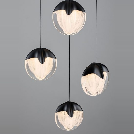 Lampadario per soggiorno moderno nero vetro a sospensione led 25w 3000k dimmerabile