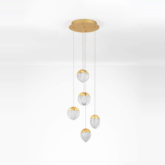 Lampadario per soggiorno moderno a sospensione oro vetro led 25w 3000k dimmerabile