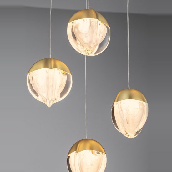 Lampadario per soggiorno moderno a sospensione oro vetro led 25w 3000k dimmerabile