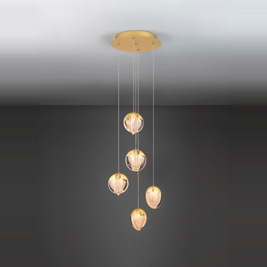Lampadario per soggiorno moderno a sospensione oro vetro led 25w 3000k dimmerabile