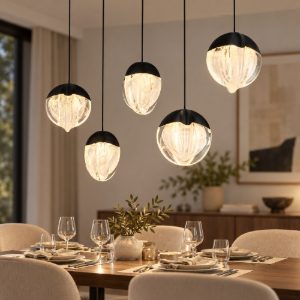 Lampadario moderno per cucina nero vetro a sospensione led 25w 3000k dimmerabile