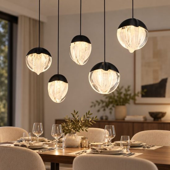 Lampadario moderno per cucina nero vetro a sospensione led 25w 3000k dimmerabile