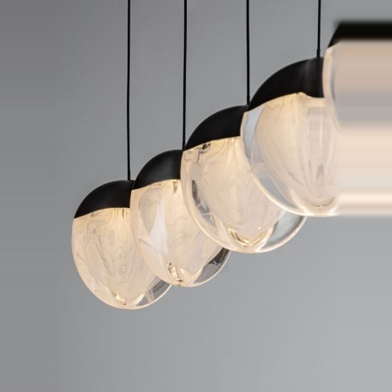 Lampadario moderno per cucina nero vetro a sospensione led 25w 3000k dimmerabile