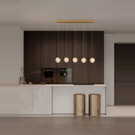 Lampadario per cucina moderno a sospensione vetro oro led 25w 3000k dimmerabile
