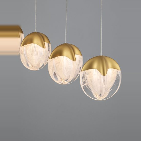 Lampadario per cucina moderno a sospensione vetro oro led 25w 3000k dimmerabile