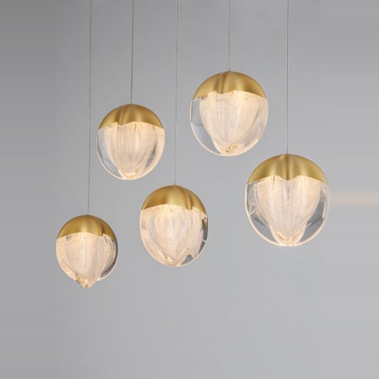 Lampadario per cucina moderno a sospensione vetro oro led 25w 3000k dimmerabile