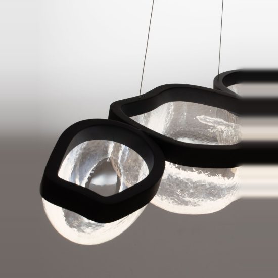Lampadario a sospensione moderno nero sabbiato vetro led 43w 3500k dimmerabile