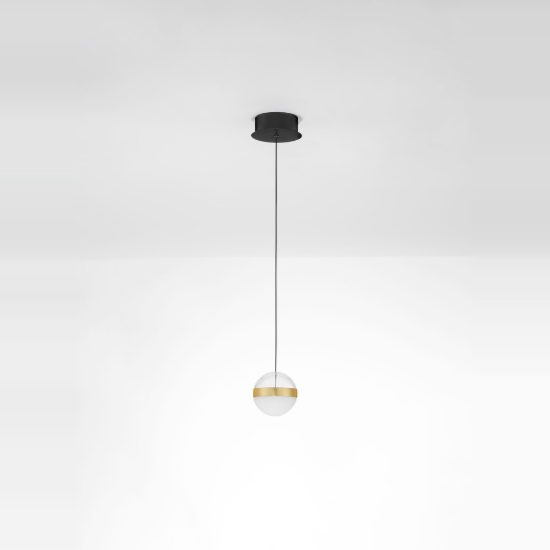 Lampada a sospensione elegante sfera oro ottone vetro led 9w 3000k