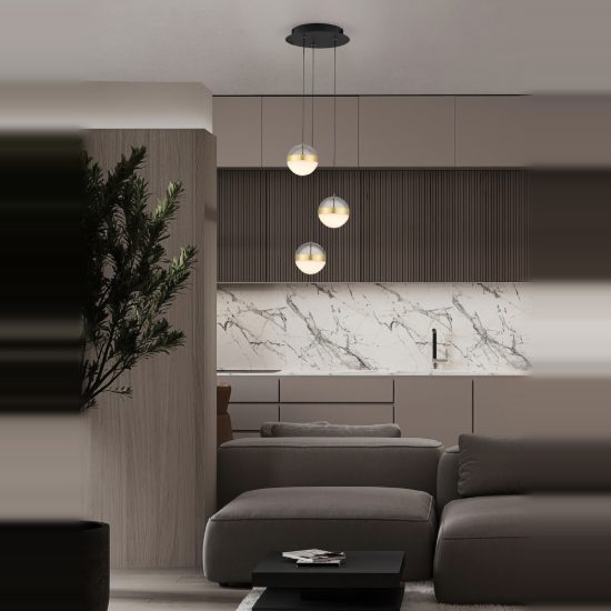 Lampadario a sospensione per camera da letto moderno sfera oro ottone led 27w 3000k dimmerabile