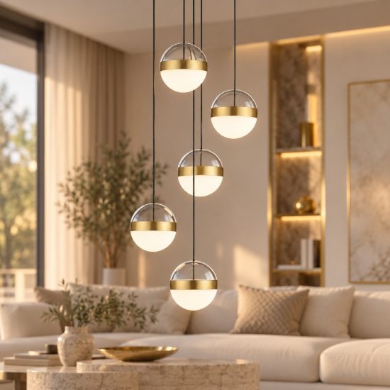 Lampadario led 45w 3000k dimmerabile per soggiorno moderno a sospensione oro ottone