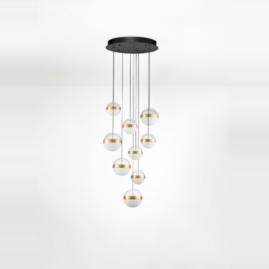 Lampadario led 81w 3000k dimmerabile per salone moderno a sospensione sfera oro ottone