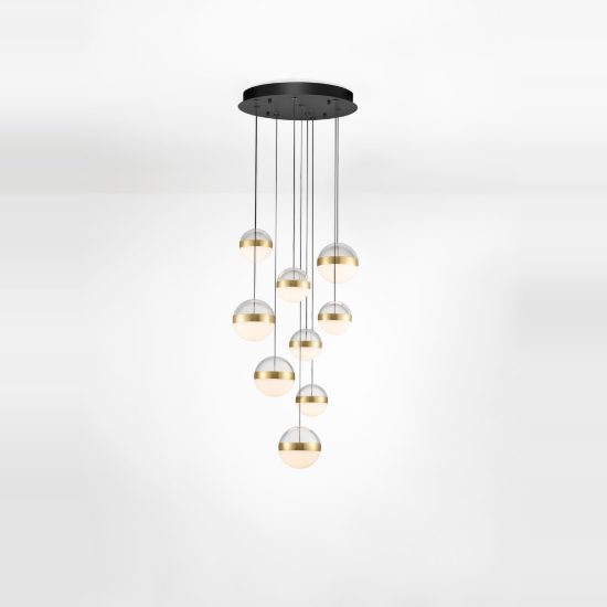 Lampadario led 81w 3000k dimmerabile per salone moderno a sospensione sfera oro ottone