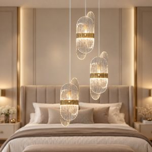 Lampadario led 20w 3000k dimmerabile per camera da letto contemporanea a sospensione oro ottone