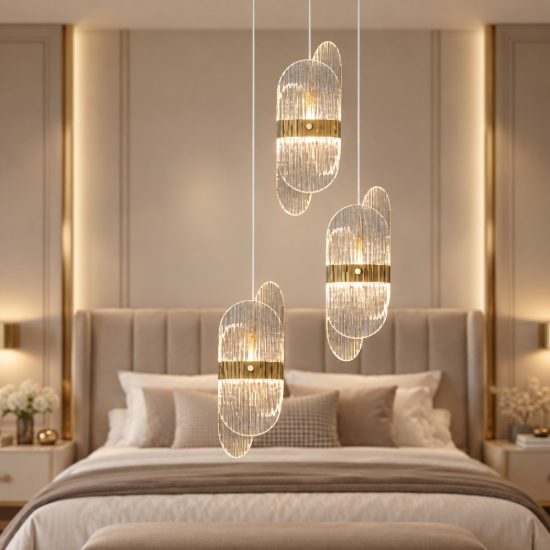 Lampadario led 20w 3000k dimmerabile per camera da letto contemporanea a sospensione oro ottone