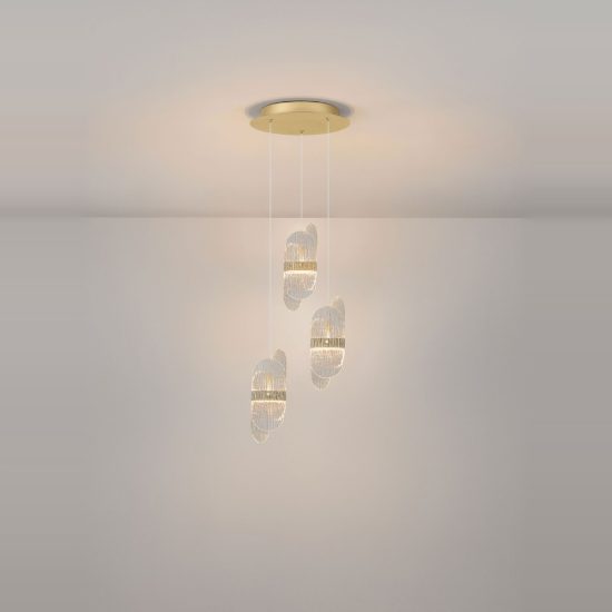 Lampadario led 20w 3000k dimmerabile per camera da letto contemporanea a sospensione oro ottone
