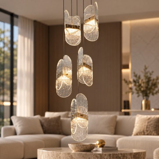 Lampadario per salone moderno a sospensione oro ottone led 34w 3000k dimmerabile