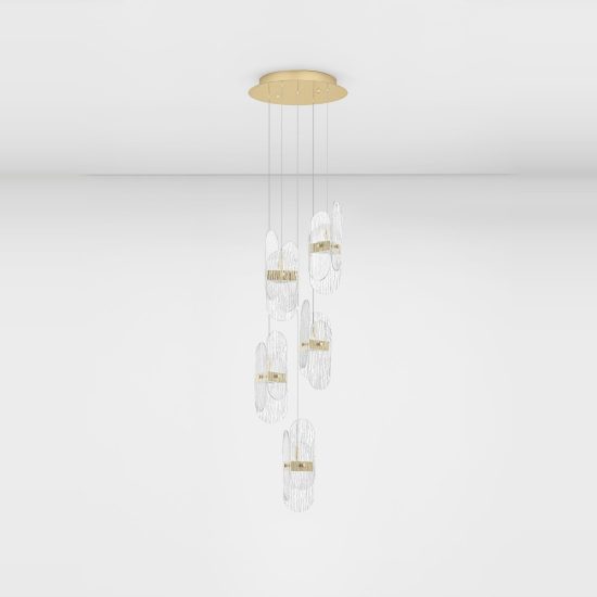 Lampadario per salone moderno a sospensione oro ottone led 34w 3000k dimmerabile